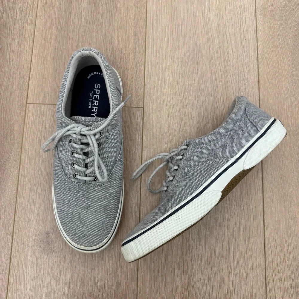 CC Sperry Top-Sider Mens Striper II CVO Gray Canvas Sneakers STS22380 Size 9.5